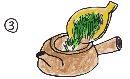 その間に急須に茶葉を入れます（三人分なら6g）